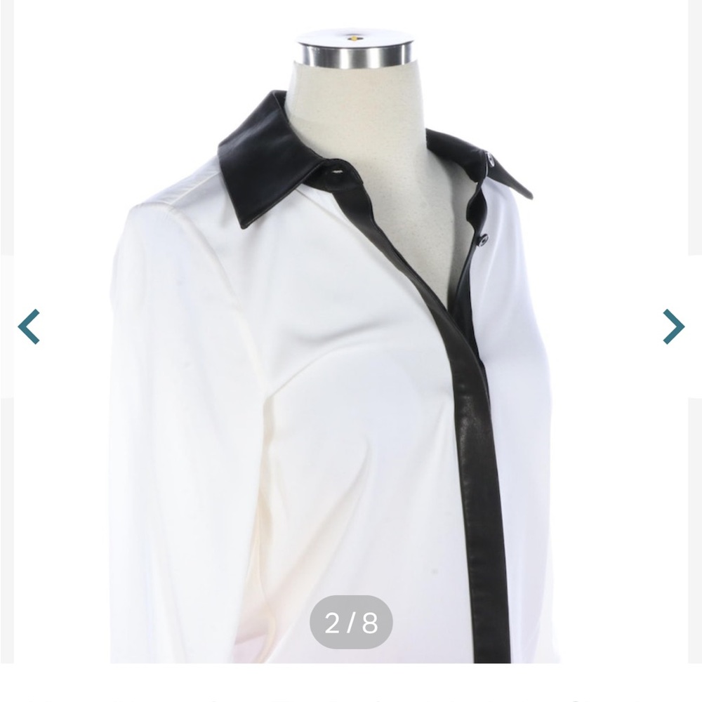 Alice + Olivia size XS White Blouse with lamb skin leather trim NWT